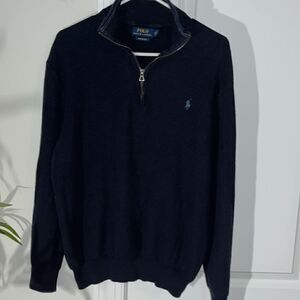 Navy Blue Polo by Ralph Lauren button neck Long sleeve sweater sweatshirt Pony-L